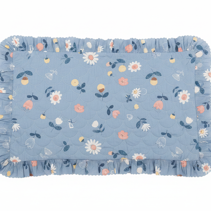 Blue Floral Quilted Pillowcase with Frills