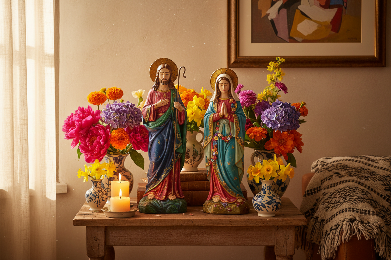 Colorful Jesus & Mary Figurines