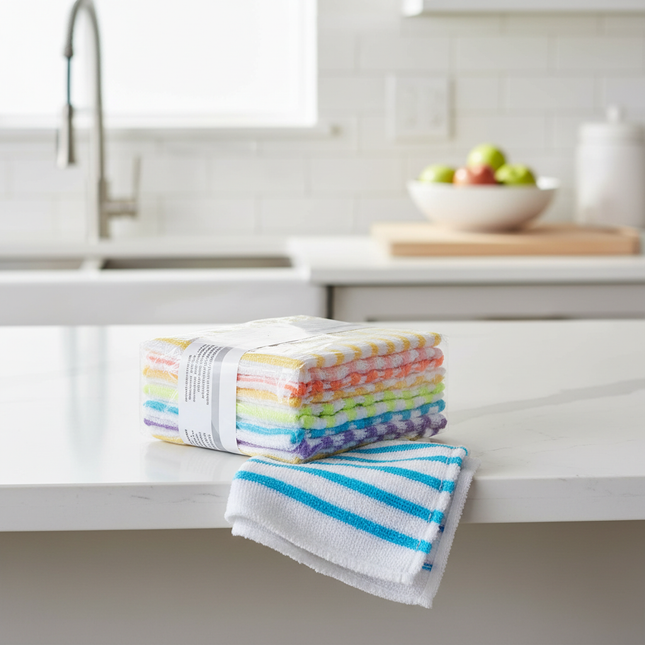 Microfiber kitchen towel draped over counter lifestyle shot