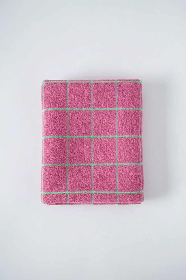 Pink Grid Towel - Flat Lay