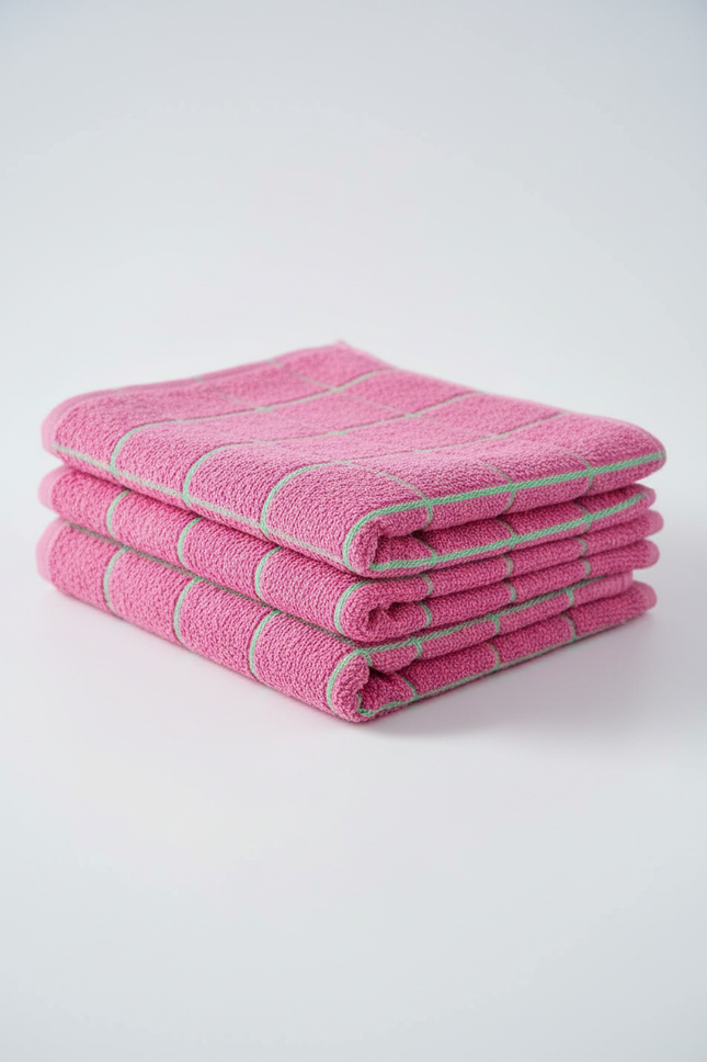 Pink Grid Towel - Folded Stack