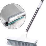 2 in 1 Bathroom Cleaning Brush with Wiper, Tile Cleaner Brush, Long Handle, White